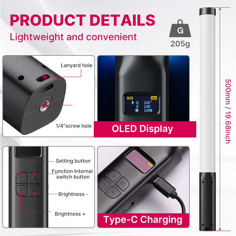 Ulanzi VL119 luz de palo color - Photography Lighting Wand reseña y precio